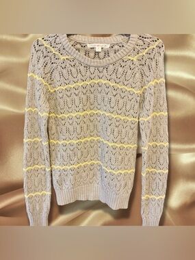 Yellow and Gray Crew Neck Sweater with Lace Pattern